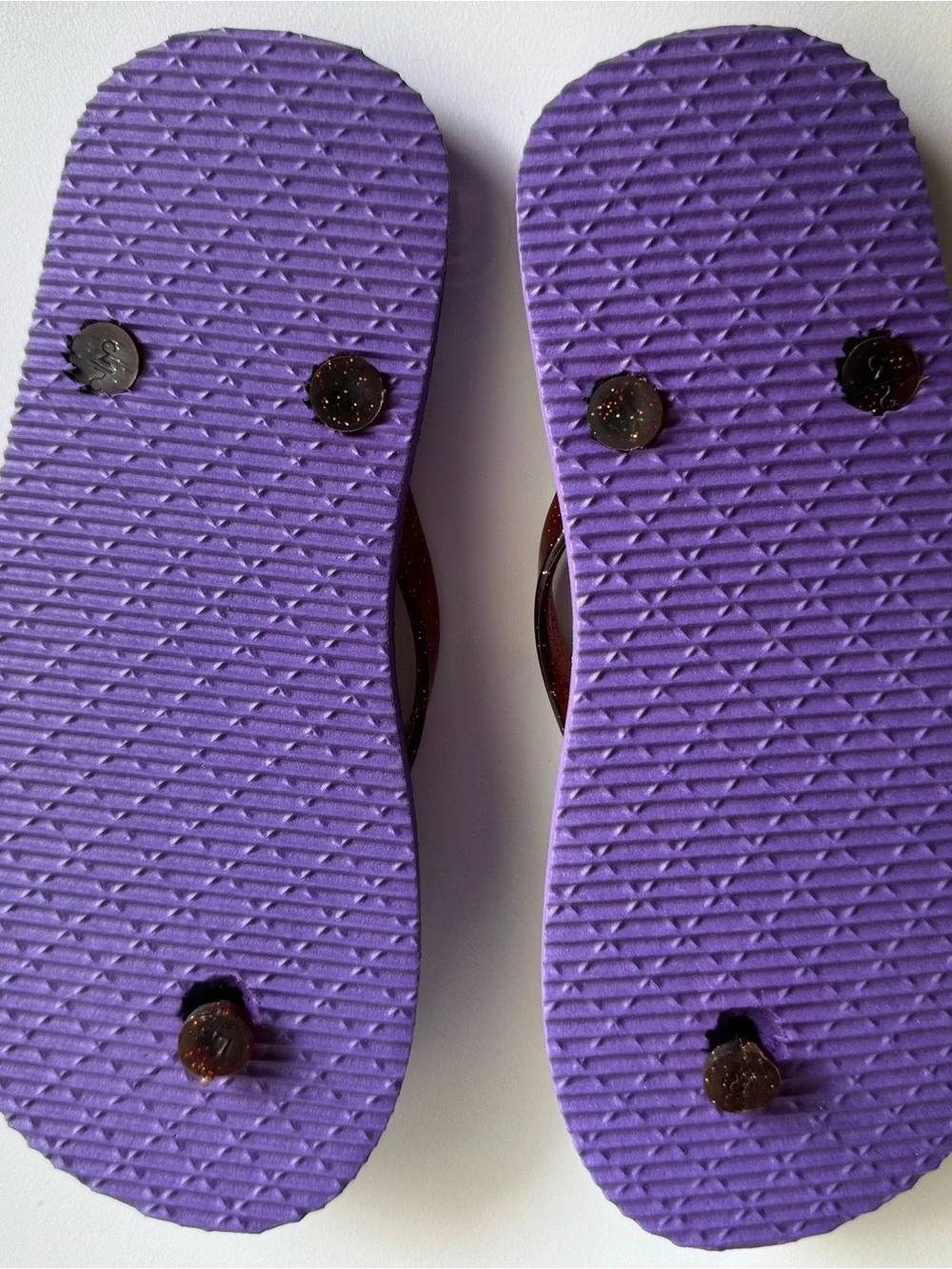 Girl’s Purple & White Striped Flip Flops with Brown Straps